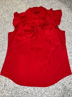 Morgan & Co. Red Tie-Neck Ruffle Sleeve Blouse